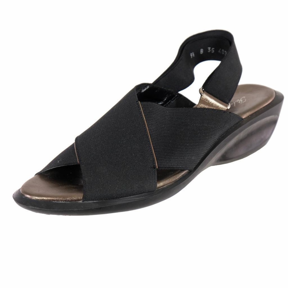 Worn 2x ROBERT CLERGERIE Sandals Strappy Wedge Sz. 9.5 B Black Elastic FRANCE